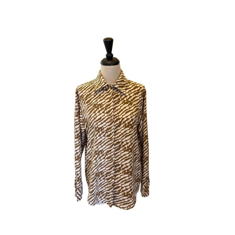Mimosa Women's Zebra Striped Long Sleeve Button-up Shirt Blouse Brown Small